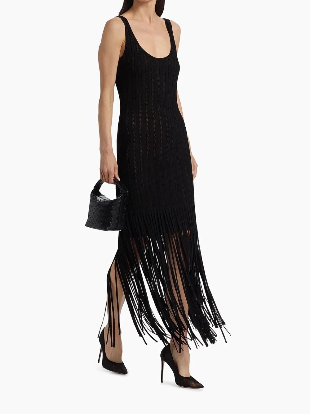 Toccin Lorelai Fringe-Trim Scoopneck Maxi Dress size XL